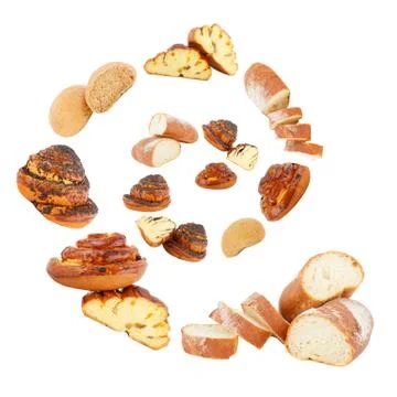 Spiral made from buns and bread, isolated Stock Photos
