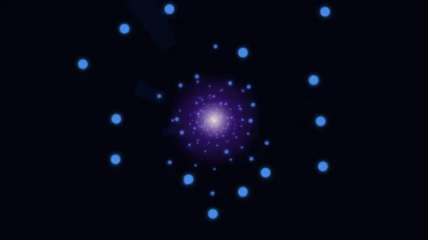 Spiral motion of blue dots in dark space with light center Stock Footage 336994433