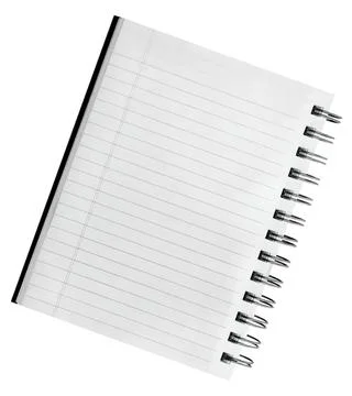Spiral notebook with blank lined pages on white background Stock Photos