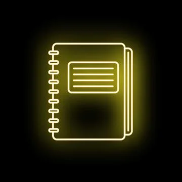 Spiral notebook icon glowing neon yellow light Stock Illustration