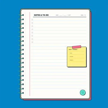 Spiral notebook page with to do list and sticky memo template Illustrazione stock