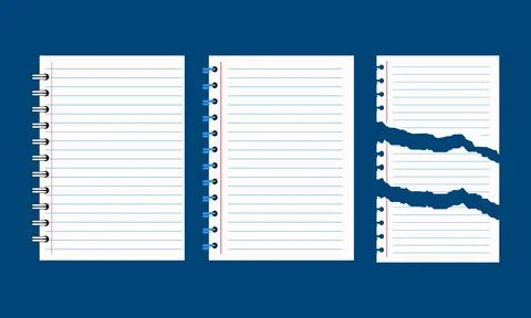 Spiral Notebook Paper Set with Lined Pages and Torn Paper Variation for Wri.. Stock Illustration