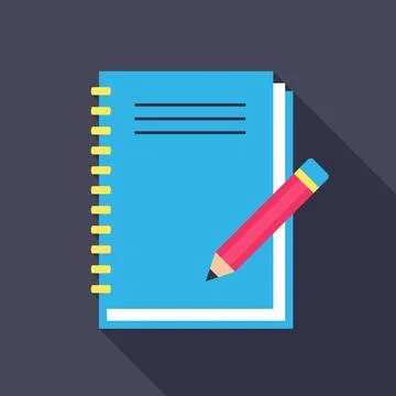 Spiral Notebook Planner with Pencil Flat Vector Stock Illustration