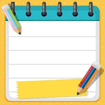 Spiral Notebook Vector Illustration with Pencils and Blank Lined Paper 스톡 일러스트