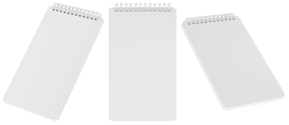 Spiral notebooks mockup set, front and angled views. 3D rendering Stock Illustration