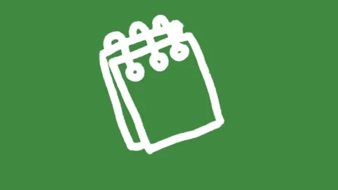 Spiral notepad notebook hand-drawn cartoon graphic with chalk outline memo pad Stock Footage 336392636