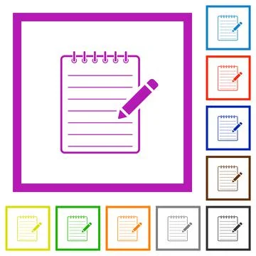 Spiral notepad with pencil flat framed icons 库存插图
