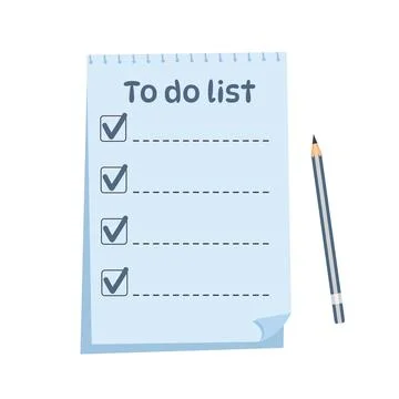 Spiral paper sheet with checkmarks to do list and a pencil. Planning, offic.. Stock Illustration