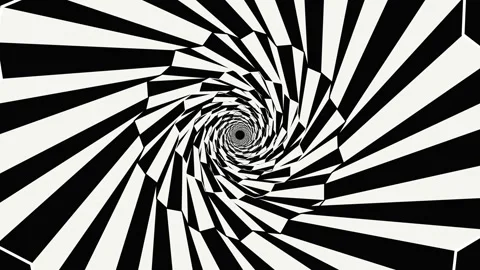 Spiral pattern with black and white shapes creating depth effect Stock Footage 336994614