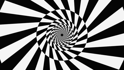 Spiral pattern with black and white stripes rotating inward Stock Footage 337064277