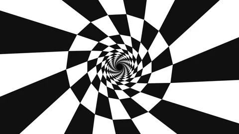 Spiral pattern with black and white squares creating depth effect Stock Footage 337064495