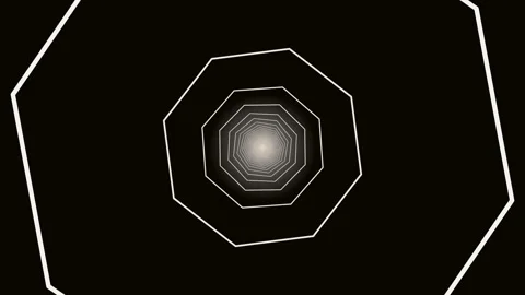 Spiral pattern with geometric shapes and light effect in dark space Stock Footage 336995248