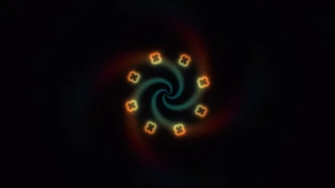 Spiral pattern with glowing shapes on black background Stock Footage 338201257
