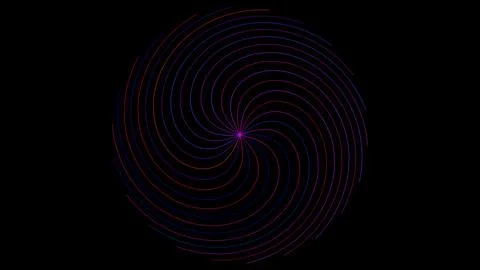 Spiral pattern with purple and red lines on black background Stock Illustration