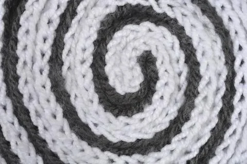 Spiral Pattern of White and Grey Knitted Wool Texture Stock Photos