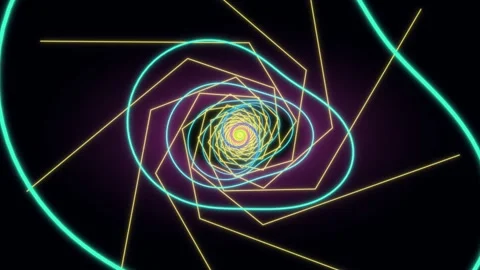 Spiral patterns with vibrant lines create motion in digital art Stock Footage 336994327
