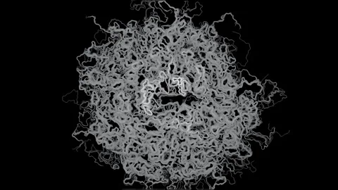 Spiral Perlin Noise Flow Field Generative Monochrome Black Background 4K 스톡 동영상 340386730