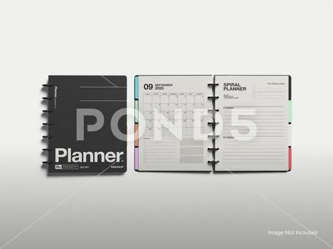 Spiral Planner Mockup - Interior Open Spread PSD Template