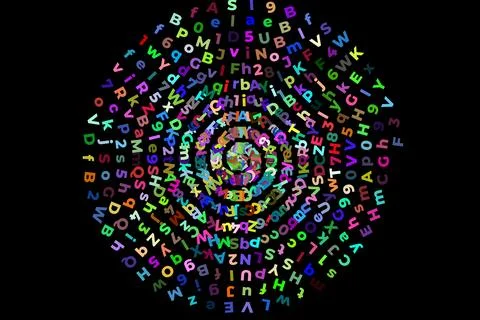 Spiral of random colored letters ideal as a concept of dyslexia or school a.. Stock Illustration