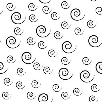 Spiral seamless pattern, black twirl isolated on white backround . Vector wra Stock Illustration