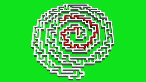 Spiral shaped 3d maze with solution path on green screen background Stock Footage 318594774