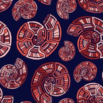 Spiral shells seamless pattern. Nautical background in red colors. Seashells  Stockillustratie