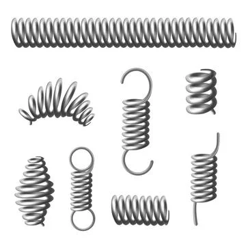 Spiral spring mockups set in silver tone template vector illustration isolated. Stock Illustration