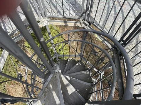 Spiral staircase inside observation tower top view structure geometry 库存照片