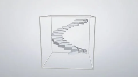 Spiral staircase inside a wireframe cube Stock Footage 339679080