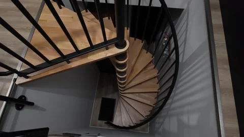 Spiral Staircase Leading to Upper Rooms in a Guesthouse in Normandy, France Stock Footage 346455202
