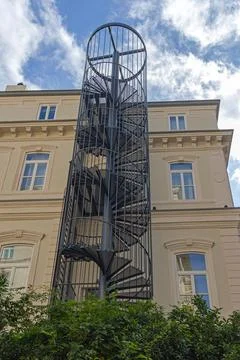 Spiral Stairs Fire Exit Stock Photos