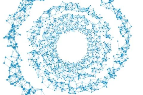 Spiral tunnel with network connection pattern lines on white. High-tech backg Stock Photos