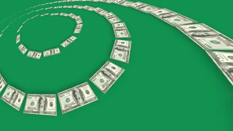 Spiral of us dollar bills rotating on a green screen. 4K Video stock 340882825