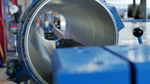 Spiral Welded Tube molding machine making big aluminum pipes for air tubes Stock Footage