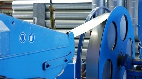 Spiral Welded Tube molding machine making big aluminum pipes for air tubes Stock Footage
