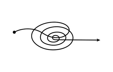 Spiraled freehand scribble arrow with curved circular path going from one point Stock Illustration