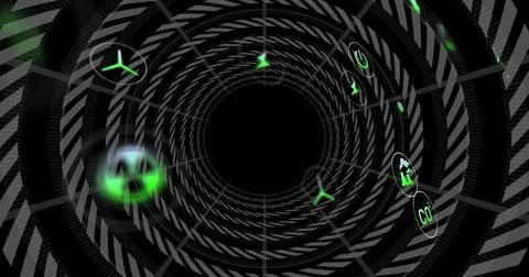 Spiraling central black void and striped shell in data conduit pulling CO?, Stock Photos