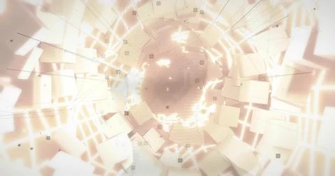 Spiraling central dotted mesh vortex emitting glowing currents in virtual data Stock Photos