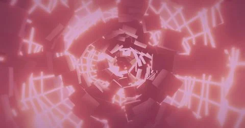 Spiraling central vortex of floating flat panels moving down virtual tunnel,  イラスト素材