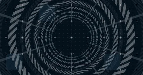 Spiraling concentric rings creating depth in digital HUD, with crosshair markers Stock Illustration