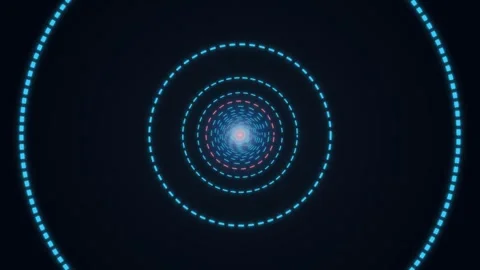Spiraling light patterns in a dark space with glowing circles Stock Footage 337301761