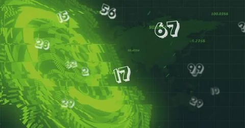 Spiraling neon-green data vortex occupying left side of data dashboard, with Stock Illustration