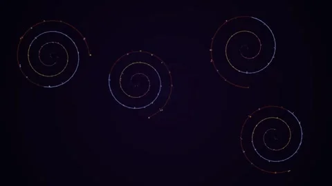Spiraling neon lines with dots on a dark background Stock Footage 331650007