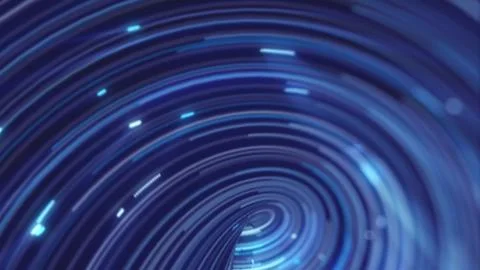 Spiraling rings of blue data light form a tunnel effect 스톡 일러스트
