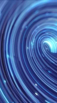 Spiraling rings of blue data light form a tunnel effect, creating a hypnoti.. 写真素材