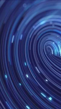 Spiraling rings of blue data light form a tunnel effect, creating a hypnoti.. Stock Photos