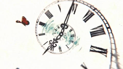 Spiraling Roman numeral clock faces with a red butterfly Stock Footage 346778331