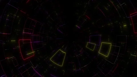 Spiraling technicolor tunnel 3d rendered image of boldly patterned shapes Vídeo Stock 285695588