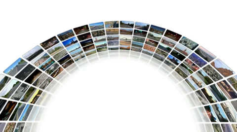Spiraling Video Wall 360 Down Then Zoom In (white) Stock Footage 32126873