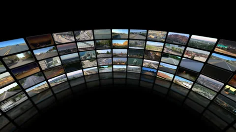 Spiraling Video Wall 360 Down Then Zoom In (black) Stock Footage 32126942